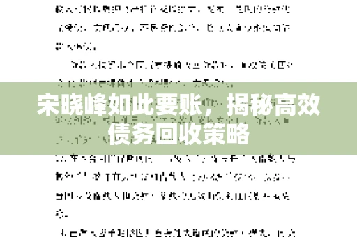 宋晓峰如此要账，揭秘高效债务回收策略