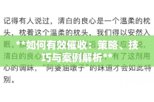 **如何有效催收：策略、技巧与案例解析**